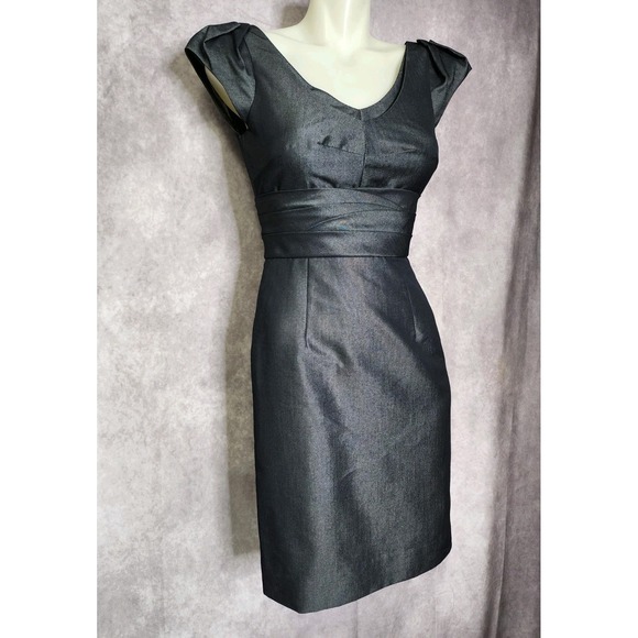 Antonio Melani Dress Size 0 Sheath Metallic Gray Pleated Cocktail Career - Picture 2 of 11